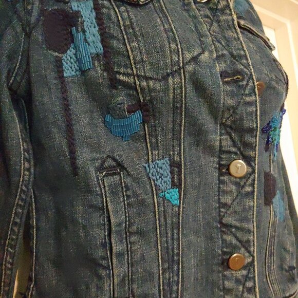 Pilcro & The Letterpress Beaded Embroidered Blingy Jean Denim Jacket XS - Picture 8 of 16